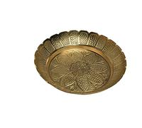 Decorative Pooja Thali Nakshi Plate Brass Thali Prasad Plate Katori for Pooja Utensils Item Article Indian Traditional Festival Laxmi Poojan New year Housewarming Patra(Size:-4" Diameter)(Golden)