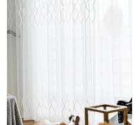 Décorative Rideaux Voilage Imprimes Fenêtre Design Moderne Uni à Oeillets Fenêtre Draperie Intérieur Ligne ondulée Blanche Elegant Vintage pour Salon Chambre,1 Pièces, (L270 x H240cm)