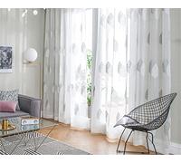 Décorative Rideaux Voilage Imprimes Fenêtre Design Moderne Uni à Oeillets Fenêtre Draperie Intérieur Feuilles Grises Elegant Vintage pour Salon Chambre,1 Pièces, (L270 x H213cm)