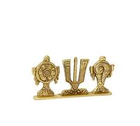Decorative Sangu Chakra Namam Idol Pure Brass Gold Finish Lord Tirupati Balaji Shanku Chakram Stand Statue Pooja Room Home Decor Living Indian Traditional Festival Diwali Decorations Gifts(Size:-4")