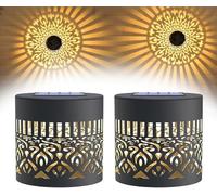 Decorative Solar Lights Mandala Outdoor, Metal Waterproof Pathway Lights, Mandala Theme Waterproof Fence Light for Garden Post Patio Backyard Yard Decor (2-Pack)