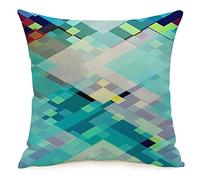 Décorative Square Throw Pillow Cover Blue Abstraction Coloré Rhombus Abstract Coloré Batik Black Color Continuity Fashion Drawing Linen Cozy Cushion Case for Car Couch Lving Room 16 x 16 Pouces