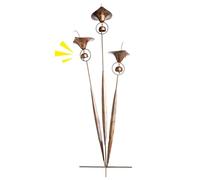 Decorative Yard Stakes - Handmade Metal Garden Flower Stake with Bell Accent for Outdoor Landscape Patio Lawn Decor | Weather Resistant Iron Craft, Flamed Finish Art Sculpture for Backyard Display