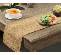 DecorAvenue Chemin de table tressé en jute naturelle, écologique, rustique et vintage (rectangulaire en jute naturelle, 33 x 122 cm)