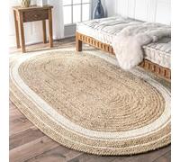DecorAvenue Indian Handmade Handwoven Braided Jute Area Rug(Off White,3' x 5' Oval)