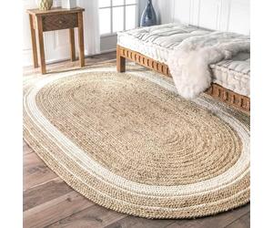 DecorAvenue Indian Handmade Handwoven Braided Jute Area Rug(Off White,4' x 6' Oval)