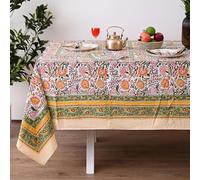 DecorAvenue Nappe en coton imprimé à la main - Motif floral élégant parfait pour table à manger, cuisine, fête, décoration d'intérieur, tapisserie murale (tournesol jaune, 4 places, 152,4 x 152,4 cm