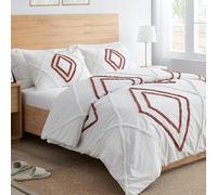 DecorAvenue Parure de lit 3 pièces 100 % coton touffetée à la main de style bohème - Attaches de coin et fermetures éclair (blanc (design 1), lit double/double 203,2 x 228,6 cm