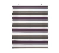 Decorblind Store Enrouleur Double Couche Nuit et Jour Installation Mur ou Plafond, Dimensions : 80 x 180 cm, Largeur x Longueur/Mesure Tissu Store : 77 x 175 - Store Tricolore Marron-Violet-Blanc,