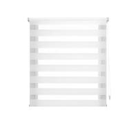 Decorblind Store Enrouleur Double Couche, sans Outils ni perçage, Dimensions 55 x 150 cm (Largeur x Longueur), Tissu 52 x 145 cm, Nuit et Jour, Blanc, pour fenêtre
