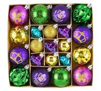 DecorbyHannah Décorations de Mardi Gras (21 carats) - Ornements violets et dorés pour sapin de Noël avec fleur de lis et bouffons - Boule incassable pour bal masqué de la Nouvelle-Orléans