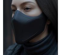 Decords Demi-masque futuriste noir mat | Accessoire de costume cyberpunk imprimé 3D | Masque de cosplay léger pour homme et femme | Couleur principale : rouge sourd