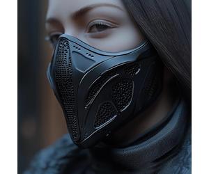 Decords Masque Cyberpunk | Masque tactique de guerrier futuriste | Masque de science-fiction imprimé en 3D | Masque Cyber Ninja post-apocalyptique | Masque d'assassin | Couleur principale : noir mat