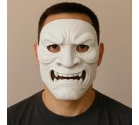 Decords Masque de samouraï Oni complet | Masque démon imprimé 3D | Cosplay de guerrier japonais | Masque Oni blanc | Costume d'Halloween | Masque effrayant cadeau pour lui | Couleur principale : vert