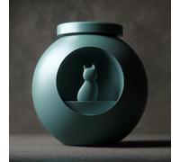 Decords Urne funéraire pour chat Orb | Souvenir de crémation minimaliste imprimé en 3D avec sculpture de fenêtre pour chat | Décoration moderne pour animal de compagnie, cadeau de condoléances pour la
