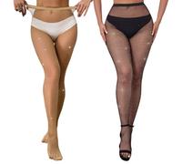 DecorDwell Collant Résille Maille Strass,Collants Résille avec Strass,Collants Résille Femmes,Collants en Maille Diamantée,Bas Résille à Strass