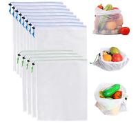 DecorDwell Sac Legumes Fruits Reutilisable, 8 Pièces Sacs en Filet avec Serrage, 42 * 30cm/17 * 12pouces Transparent Lavable Sac de Stockage de Fruit et Légume, pour Les Fruits et Légumes à Conserver