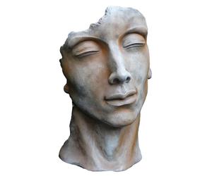 DÉCORIALE-Statue de visage d’homme effet demi-rouille coloris gris 115 cm