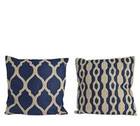 Decoris Assortiment de Coussins Blancs et Bleus en Coton Polyester 43 cm de Longueur, 43 cm de Largeur, 2,5 cm de Hauteur