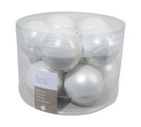 BOTANIC®-Boite de 10 boules de couleur blanc d’hiver brillant et mat - diamètre 6 cm