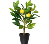 Decoris Citronnier artificiel de 43 cm en pot, plante artificielle, citron, décoration de printemps, décoration d'été, plante d'agrumes, jaune et vert