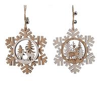 Decoris Décoration de Sapin de Noël en Bois Flocon de Neige 12 cm x 1 pièce Assortis Animaux de la forêt Renne Marron Naturel Blanc