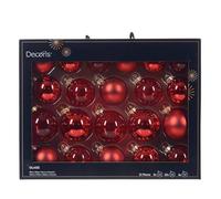 Decoris Kerst Lot de 21 boules de Noël en verre, 5 à 7 cm, mates, brillantes et transparentes, pour sapin de Noël, diamètre : 7 cm, rouge de Noël