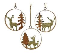 Decoris Lot de 1 décoration de sapin de Noël - Cerf dans la forêt - 12 cm - En métal - Style rétro - Couleur rouille - Cuivre