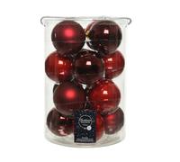 Decoris Lot de 16 boules de Noël en verre Rouge brillant et mat 8 cm de diamètre
