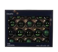 Decoris Lot de 21 boules de Noël en verre, 5 à 7 cm, mates, brillantes et transparentes, pour sapin de Noël, diamètre 7 cm, vert pin