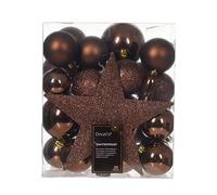 Decoris - Lot de 33 boules de Noël - Avec étoile - Incassables - Marron expresso