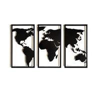 Decorizzly® Carte du monde géométrique, en 3 parties, 120 x 68 cm, en métal, décoration murale moderne et unique, décoration murale 3D, magnétique, motif de carte triptyque