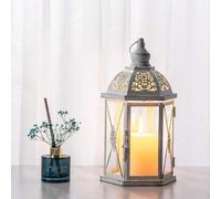 DECORKEY Grande Lanterne à Bougie décorative de 38 cm - Lanterne de Noël d'extérieur - Décoration d'intérieur - Hexagone Vintage - en métal à Suspendre - pour étagère, terrasse, fête de Mariage,