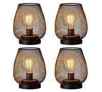 DECORKEY Lot de 4 lampes LED à piles - Lanterne de table en métal sans fil avec ampoule LED - Lanterne décorative vintage d'extérieur pour mariages, fêtes, terrasses, événements pour décoration d'étagère intérieure