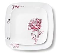 Decorline 32 Assiettes Élégantes en Plastique Solide Dur Réutilisables | Motif Blanches et Fleurs Bordeaux | 2 tailles - assiette plate 25cm & assiette dessert 18cm, 16 pièces chacune | Blanc/Bordeaux