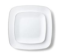 Decorline - Ensemble Vaisselles d'assiettes Plastique réutilisables de 32 pièces/Pour 16 Personnes - Classic Square - Blanc/Argent - Assiettes Dîner & Entrée Dessert - 2 tailles (16x25cm & 16x18cm)