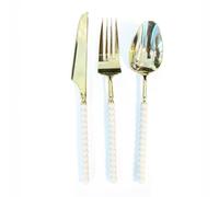 Decorline Pearl Collection Set de Couverts en Plastique Réutilisables 36 Pièces - Blanc/Or - Fourchettes, Cuillères et Couteaux - Couverts Élégants pour Mariage & Fêtes