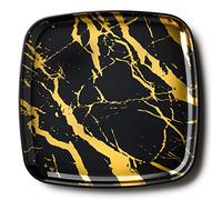 Decorline - Plateau de Service - Lot de 4 - Plats à Servir en Marbre en Plastique Réutilisable Robuste, Plateaux Traiteur de présentation/décoration Pour de Fête Buffet - Carré 35x35 - Noir/Or
