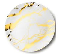 Decorline - Plateau de Service - Lot de 4 - Plats à Servir en Marbre en Plastique Réutilisable Robuste, Plateaux Traiteur de présentation/décoration pour de Fête Buffet - Rond Ø 35 cm - Blanc/Or