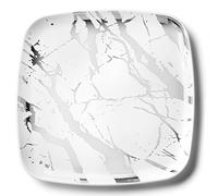 Decorline - Plateau de Service - Lot de 4 - Plats à Servir en Marbre en Plastique Réutilisable Robuste, Plateaux Traiteur de présentation/décoration Pour de Fête Buffet - Carré 35x35 - Blanc/Argent