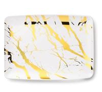 Decorline - Plateau de Service - Lot de 4 - Plats à Servir en Plastique Réutilisable Robuste, Plateaux Traiteur de présentation/décoration pour de Fête Buffet - Rectangulaire 20x28 cm - Blanc/Or