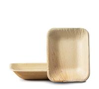 Decorline Plateaux jetables en feuille de palmier | 40 Plateau rectangulaires | 16cm x 12cm | Plateau - Stable - décoratif | Plaque de Service de fête compostables | Vaisselle de palmier jetable