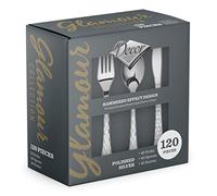 Decorline - Set de Couvert Combo Pack 120 Pieces - Couverts de Luxe Plastique jetables - Argent métallisés- Effet Glamour