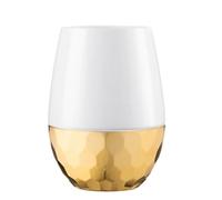 DECORLINE Verres à vin sans pied | 450 ml Lot de 18 | Verres à vin en plastique réutilisables incassables, sans BPA | Idéal pour le vin rouge et le vin blanc, les cocktails, l'eau - Blanc/Or