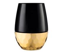 DECORLINE Verres à vin sans pied | 450 ml Lot de 18 | Verres à vin en plastique réutilisables incassables, sans BPA | Idéal pour le vin rouge et le vin blanc, les cocktails, l'eau - Noir/Or