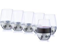 DECORLINE Verres à vin sans pied | 450 ml Lot de 18 | Verres à vin en plastique réutilisables incassables, sans BPA | Idéal pour le vin rouge et vin blanc, les cocktails, l'eau - Transparant/Argent