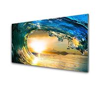 Decormat Image du verre Art mural 100x50 cm Imprimé Verre Photo décorative Verre réel de sécurité trempé Impression - Nature Vague Mer Coucher Du Soleil
