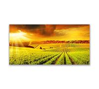 Decormat Image du verre Verre réel de sécurité trempé Impression Art mural 140x70 cm Imprimé Verre Photo décorative - Paysage Champ Coucher Du Soleil