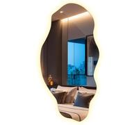 Decormat Mirroir 50x100cm Miroir avec éclairage Grand Miroir avec éclairage LED Grand Moderne Irrégulier Organique Asymétrique Tache pour Salle de Bain Salon Vertical Miroir LED Lumière Chaude