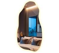 Decormat Mirroir 50x100cm Miroir LED Grand Miroir avec éclairage LED Grand Moderne Irrégulier Organique Asymétrique Tache pour Salle de Bain Salon Vertical Miroir avec éclairage Lumière Chaude